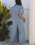 Emmie Half Placket Chest Pockets Wide Leg Jumpsuit