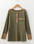 Colorblock Waffle Textured Henley Top