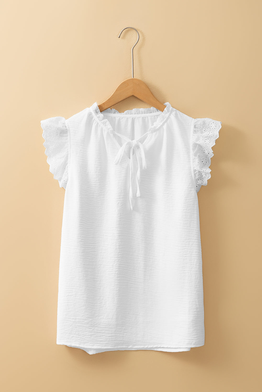 Amani Embroidered Ruffle Trim Textured Blouse