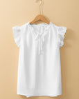 Amani Embroidered Ruffle Trim Textured Blouse