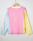Esther Striped Patchwork Dolman Sleeve Slit Sweater