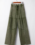 Mineral Wash Patchwork Tiered Wide Leg Pants