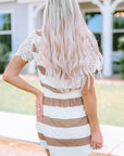 Nia Lace Crochet Short Sleeve Drawstring Striped Dress