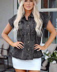 Chaya Flap Pocket Button Up Raw Hem Denim Shirt