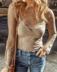 Lace Mesh Sheer Long Sleeve Blouse