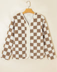Checker Sherpa Button Front Chunky Jacket