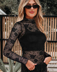 Floral Lace Sheer Mesh Long Sleeve Top