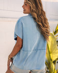 Kiana Split V Neck Oversized Denim Blouse