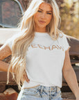 YEEHAW Stitch Edge Crew Neck Sweater Top