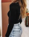 Solid Scoop Neck Long Sleeve Top
