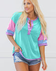 Chandler Half Sleeve Buttons Henley Top