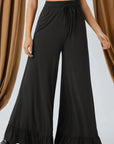 Solid Ruffle Wide Leg High Waist Pants