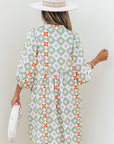 Reagan Floral Print 3/4 Sleeve Notched Neck Mini Dress