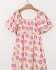 Floral Pleated Puff Sleeve Dress