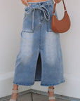 Ariah High Waist Midi Denim Skirt