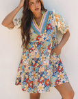 Livia Boho Floral Crochet V Neck Dress