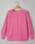 Bonbon Spiral Ribbed Exposed Seam Detail Plus Size Long Sleeve Top