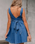Emily Square Neck Bowknot A-line Denim Dress