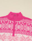 Geometric Christmas Snowflake Quarter Zip Collar Sweater