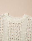 Hollow Out Knit 3/4 Drop Shoulder Sweater