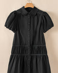 Cassidy Button Down Puff Sleeve Ruffle Hem Dress