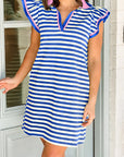 Stripe Contrast Collared V-Neck Dress