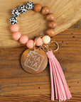 MAMA Wood Pendant Leopard Fringe Keychain