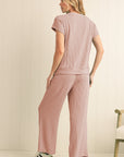 Solid Corded Short Sleeve T Shirt And Wide Leg Pants Set