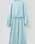 Solid Puff Sleeve Top and Drawstring Pants Set