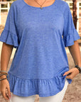 Plus Size Ruffle Raglan Short Sleeve Blouse