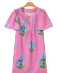 Floral Split Neck Mini Dress