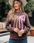 Callie Terry Bow Pattern Drop Shoulder Sweatshirt