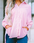 Stripe Smocked Long Sleeve Button-Up Shirt