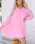 Anya Turn-down Neck Textured Bubble Sleeve Dress