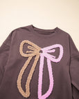 Callie Terry Bow Pattern Drop Shoulder Sweatshirt
