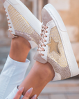 Clare Gold Glitter Star Lace-up Sneakers
