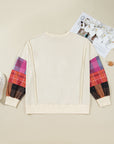 Plus Size Plaid Patchwork Long Sleeve Exposed Seam Top