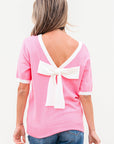 Mercy Bow V-Shape Cut Back Short Sleeve Sweater