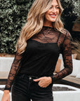 Amira Lace Crochet Mesh Slim Fit Long Sleeve Top