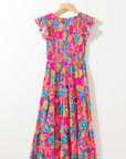 Kamari Boho Floral V Neck Ruffle Tiered Long Dress