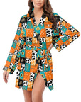 Western Patchwork Women's Belted Satin Feel Dressing Lounge Robe