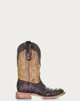 A4117 - MEN'S EMBROIDERY BROWN WOVEN WIDE SQUARE TOE HONEY COWBOY BOOT