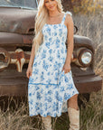 Kai Floral Shirred Knot Shoulder Sleeveless Long Dress