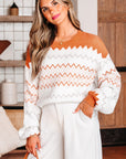 Geometric Zigzag Stripe Crewneck Pullover Sweater