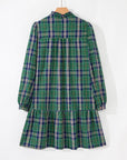 Plaid Frilled Collar Long Sleeve Mini Dress