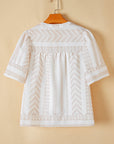 Analia Jacquard Split V Neck Short Sleeve Blouse