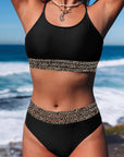 Edith Leopard Mesh Trim 2pcs Bikini Swimsuit