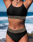 Edith Leopard Mesh Trim 2pcs Bikini Swimsuit