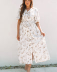 Iliana Floral Puff Sleeve V Neck Buttoned Front Maxi Dress