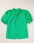 Eyelet Embroidered Puff Sleeve Blouse